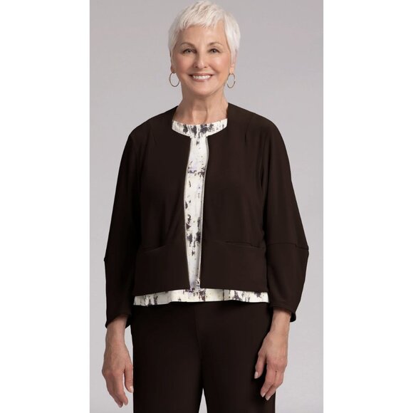 SYMPLI Cropped Lantern Jacket with Zip Front in Chocolate Brown Lagenlook NWT - Picture 1 of 13